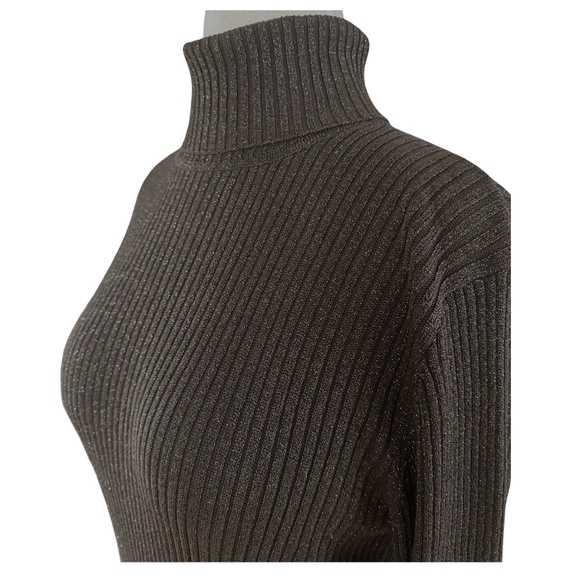 SOPHIE CHANG Vintage Women’s Tiny Knit Silk Turtleneck Size L Brown w/ Gold Yarn - Picture 4 of 5